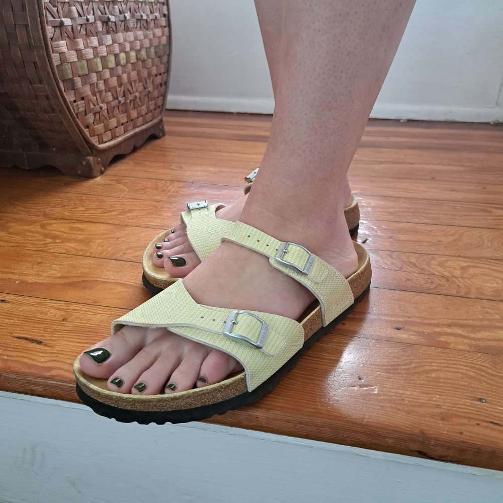 Birkenstock Women's Two-Strap Buckle Sandals in Pale Yellow